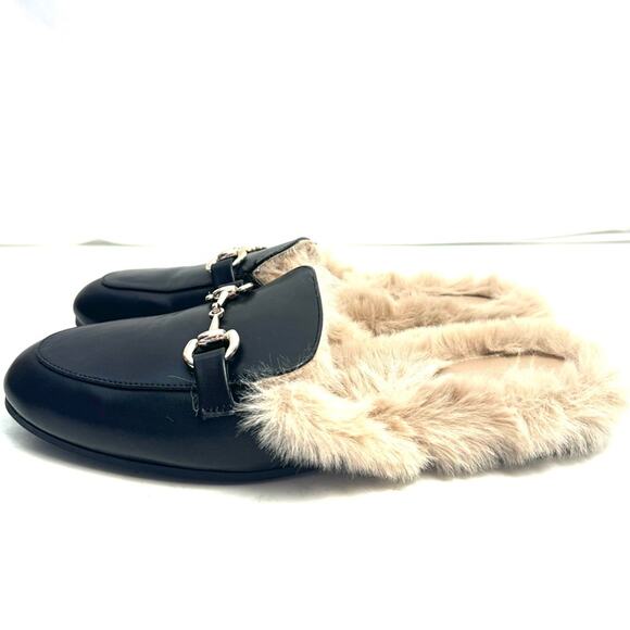 BCBGeneration Black Faux Fur Loafers Slides Shoes Size 7 - Picture 3 of 6